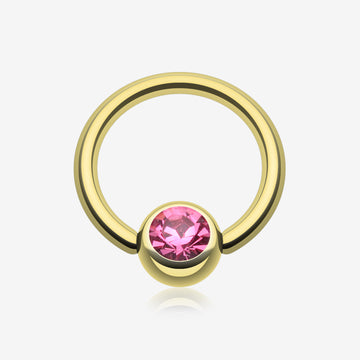 Gold Plated Gem Ball Captive Bead Ring-Pink